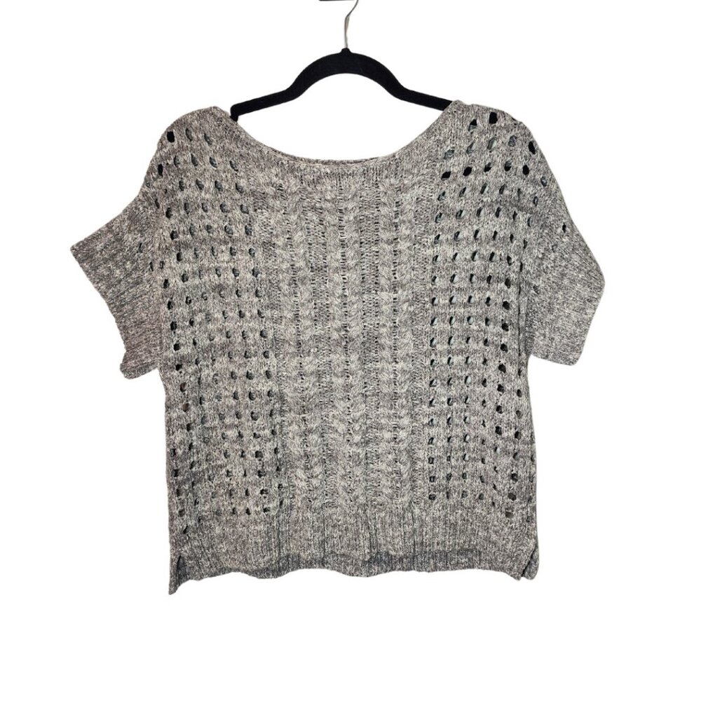 Lands’ End Canvas Knit Crochet Look Womens Sweater, Gray, XXS
